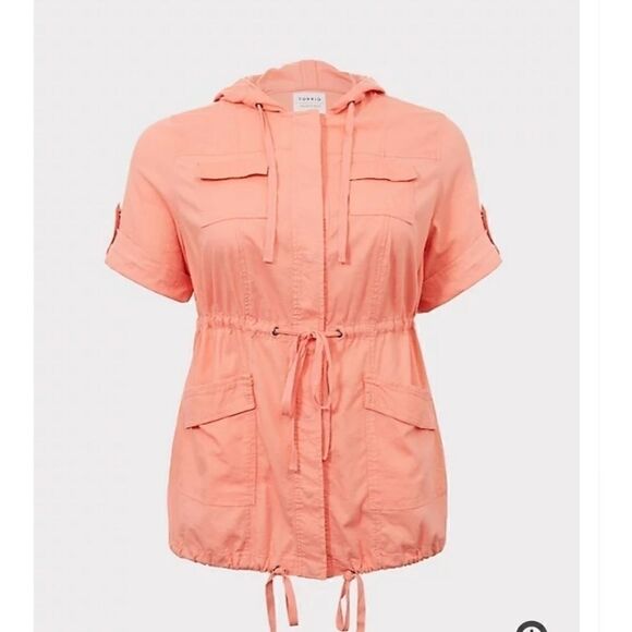 Torrid ORANGE PEACH LINEN HOODED ANORAKDETAILS - Picture 5 of 10